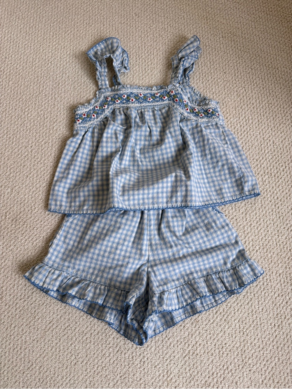 Zara Light Blue Gingham Ruffle Tank & Shorts - 8Y SET!